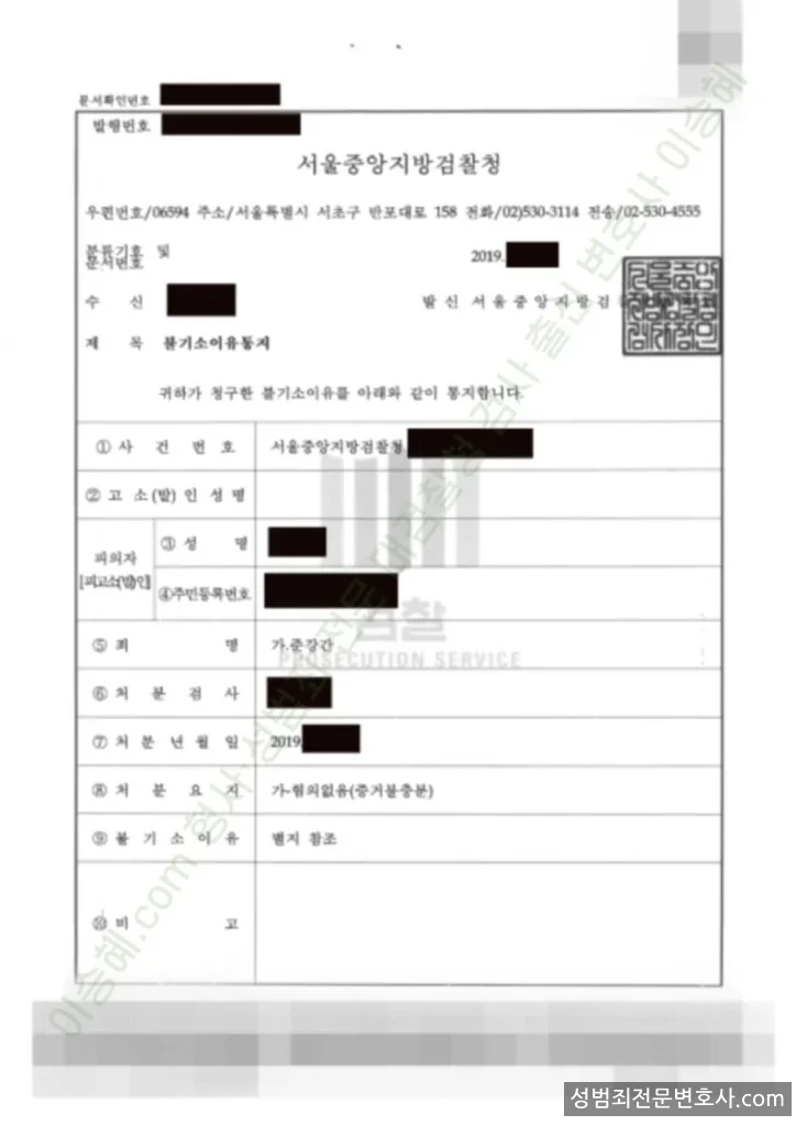 무혐의(불기소) 처분문서