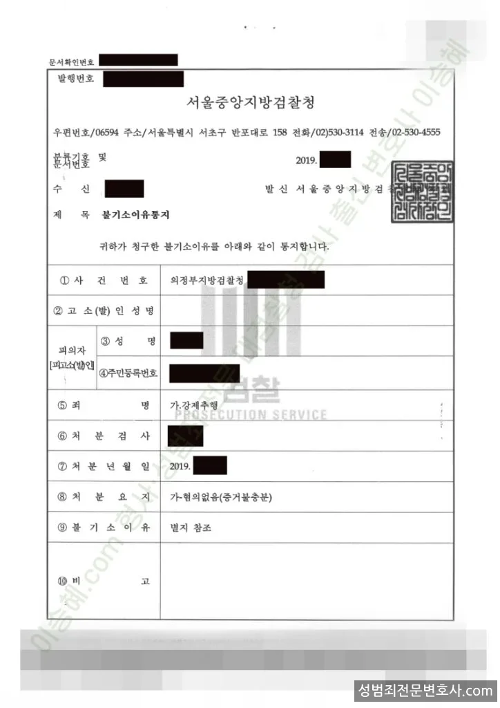 무혐의(불기소) 처분문서