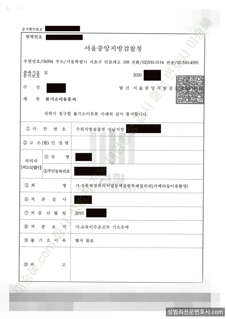 기소유예(불기소) 처분문서