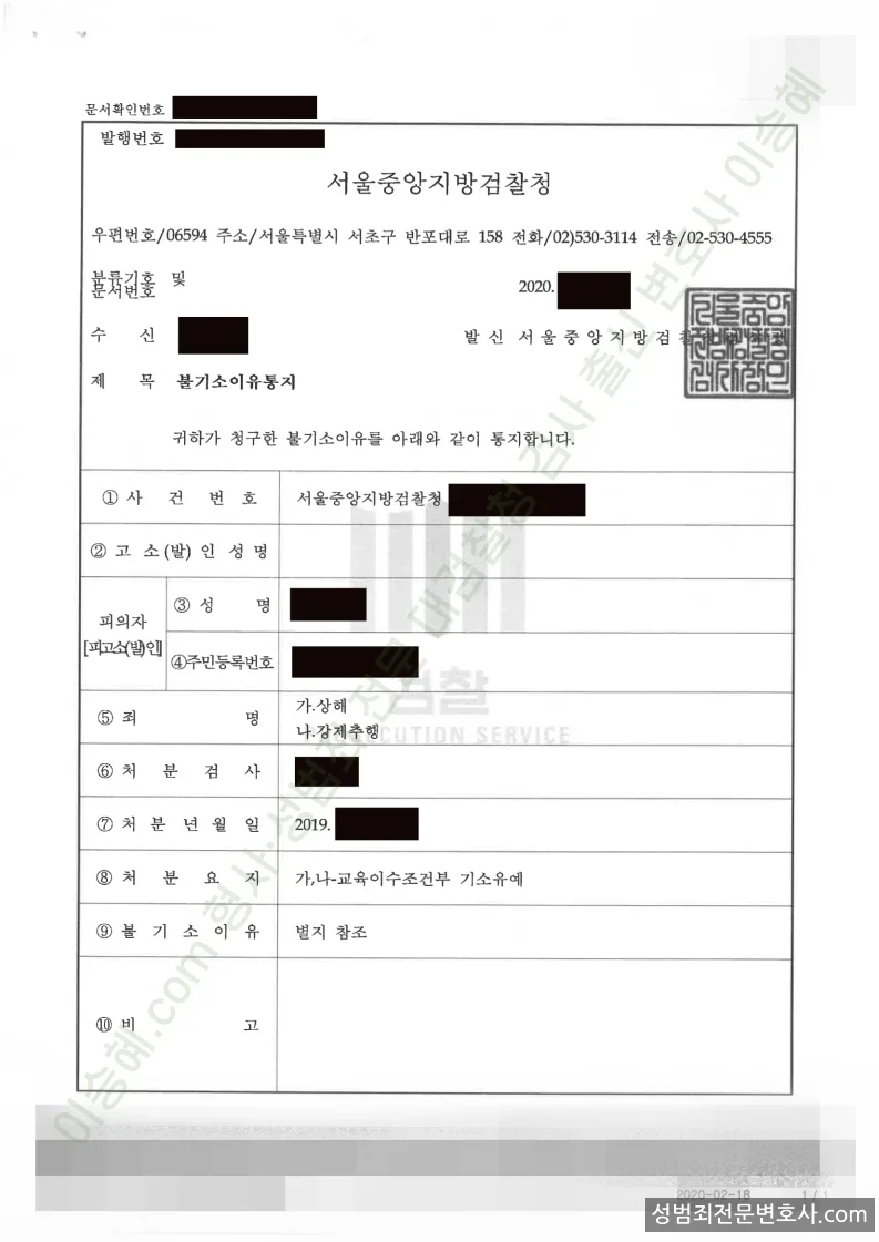 기소유예(불기소) 처분문서