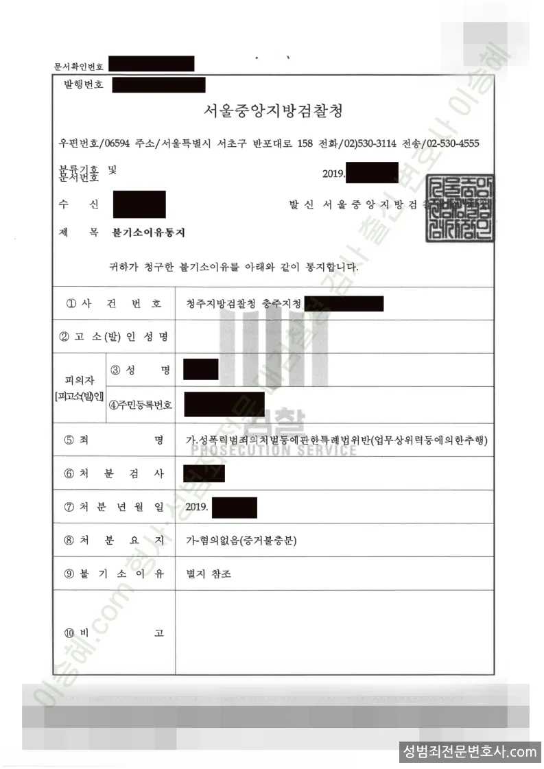 무혐의(불기소) 처분문서