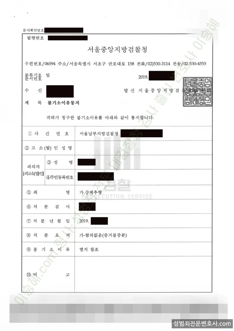 무혐의(불기소) 처분문서