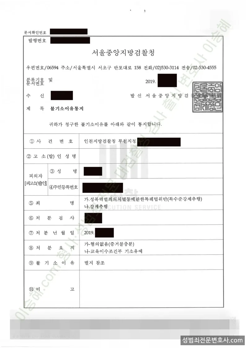 무혐의(불기소), 기소유예(불기소) 처분문서