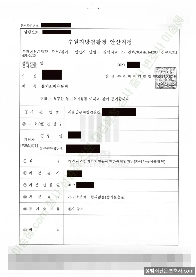 무혐의(불기소), 기소유예(불기소) 처분문서