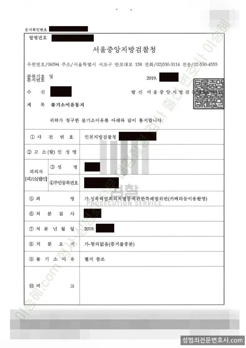 무혐의(불기소) 처분문서