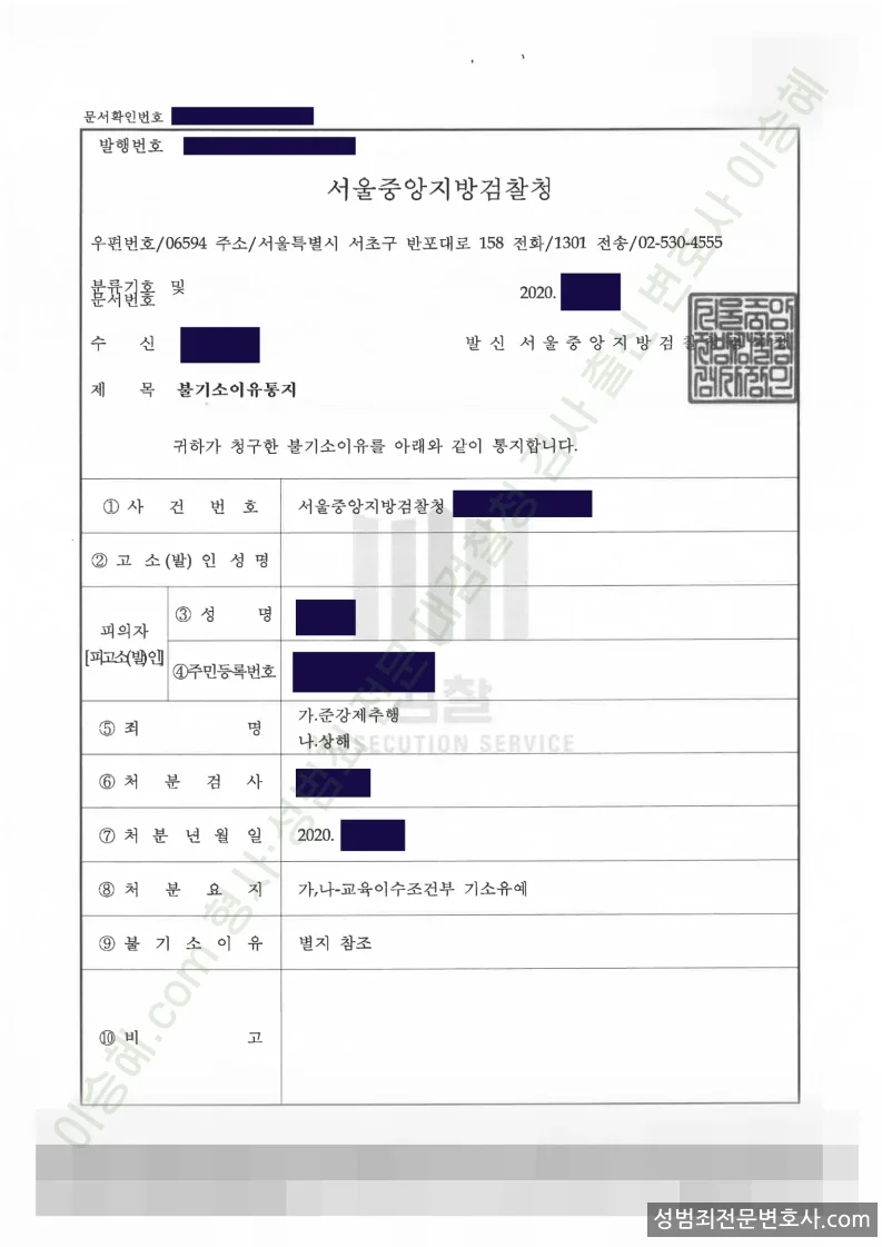 기소유예(불기소) 처분문서
