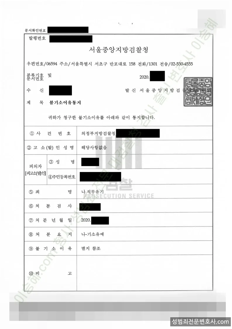기소유예(불기소) 처분문서