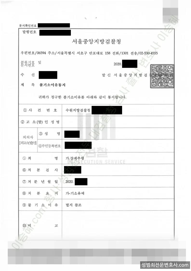 기소유예(불기소) 처분문서