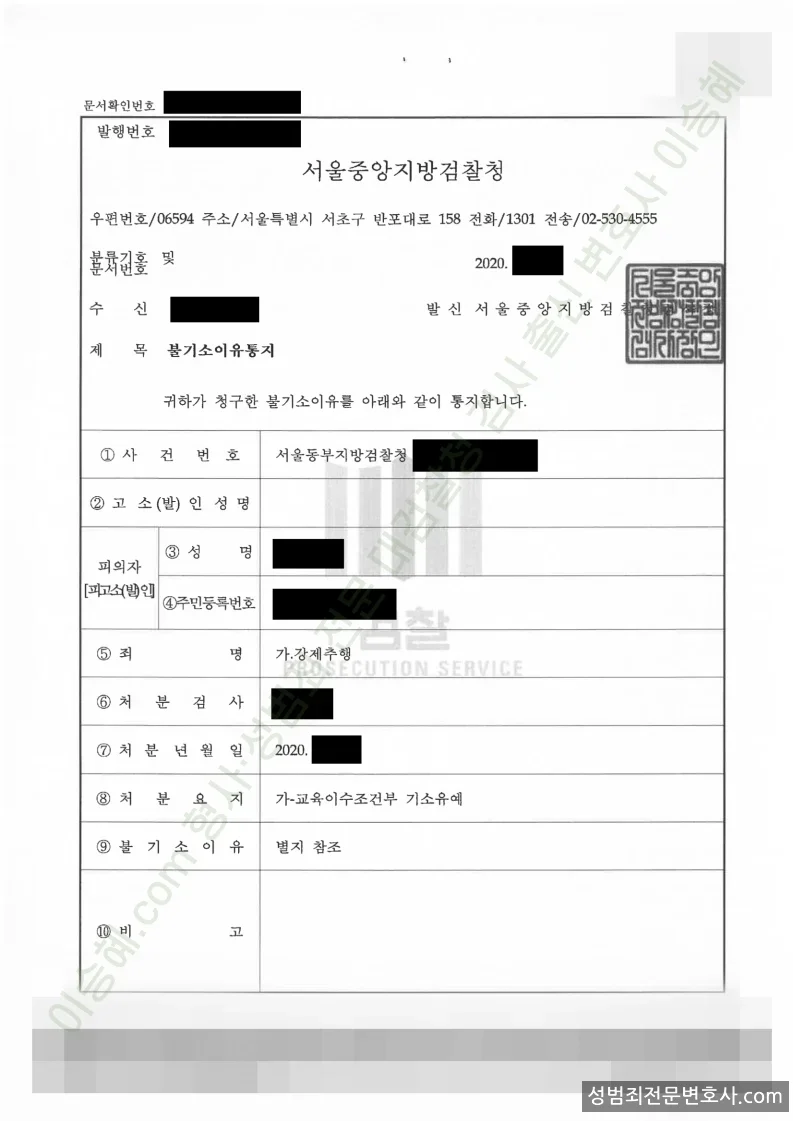 기소유예(불기소) 처분문서