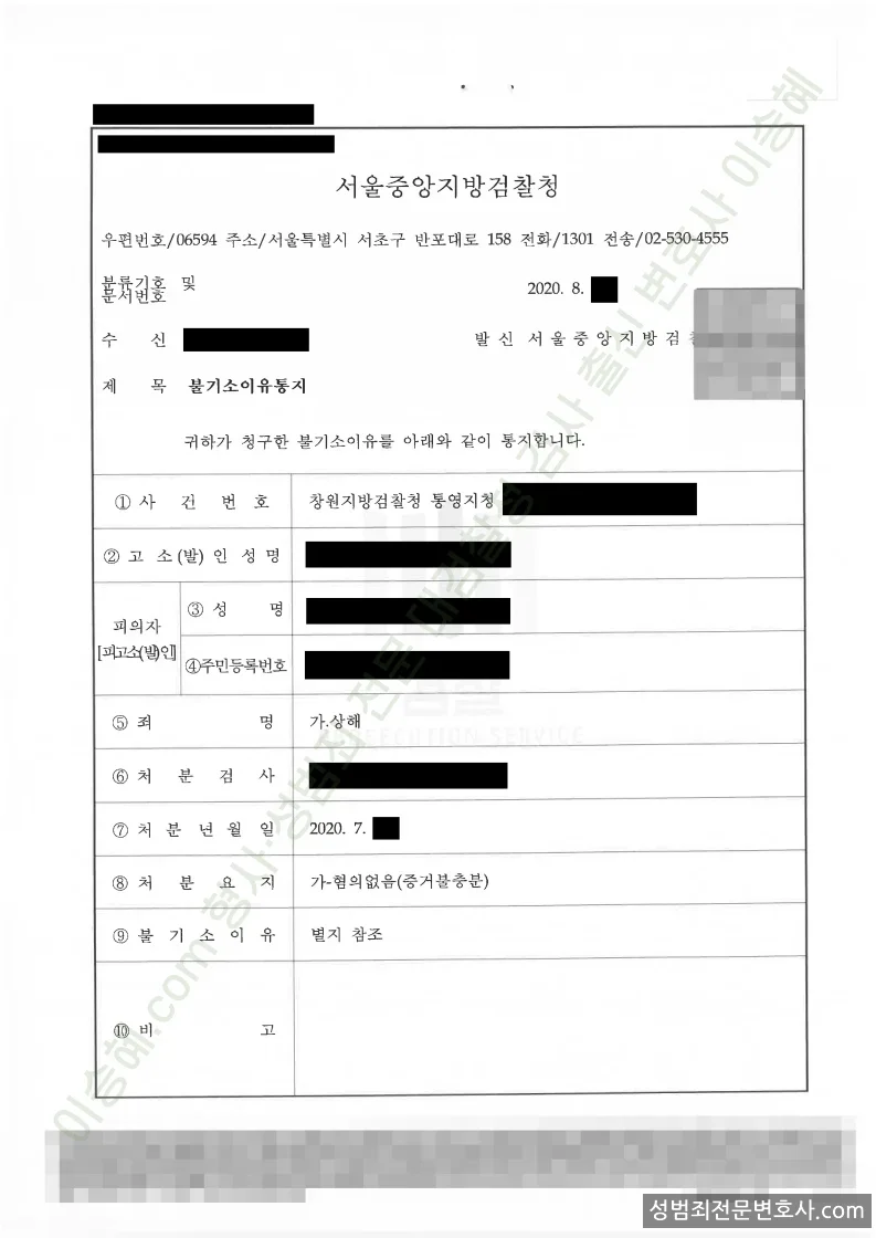 무혐의(불기소) 처분문서