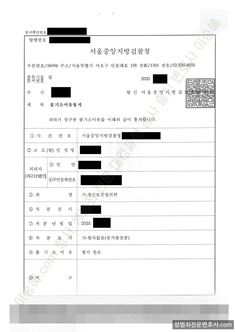 무혐의(불기소) 처분문서