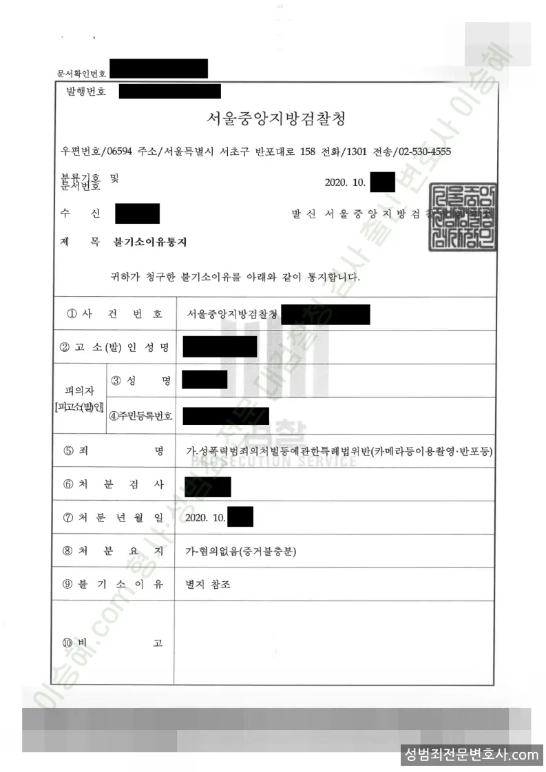 무혐의(불기소) 처분문서