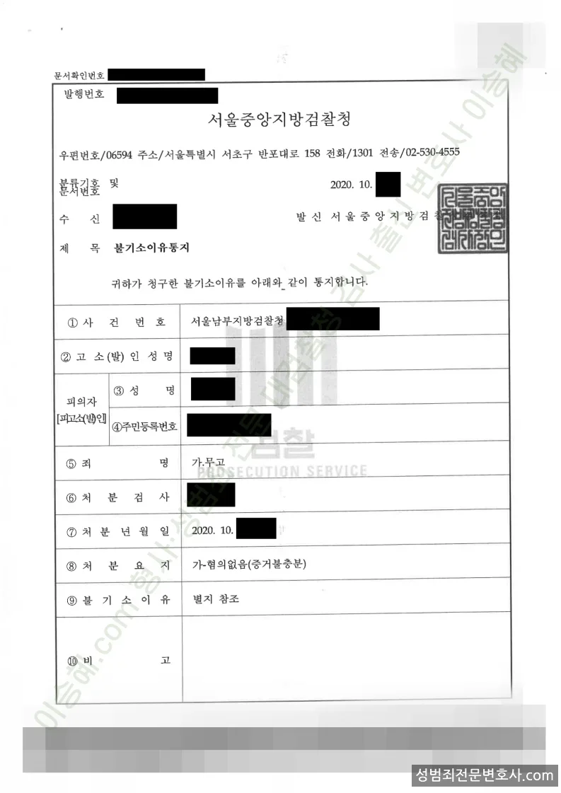 무혐의(불기소) 처분문서