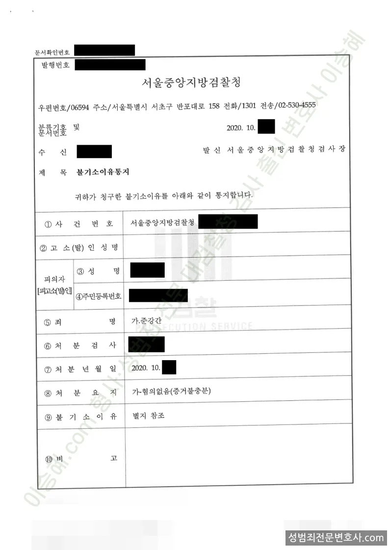 무혐의(불기소) 처분문서