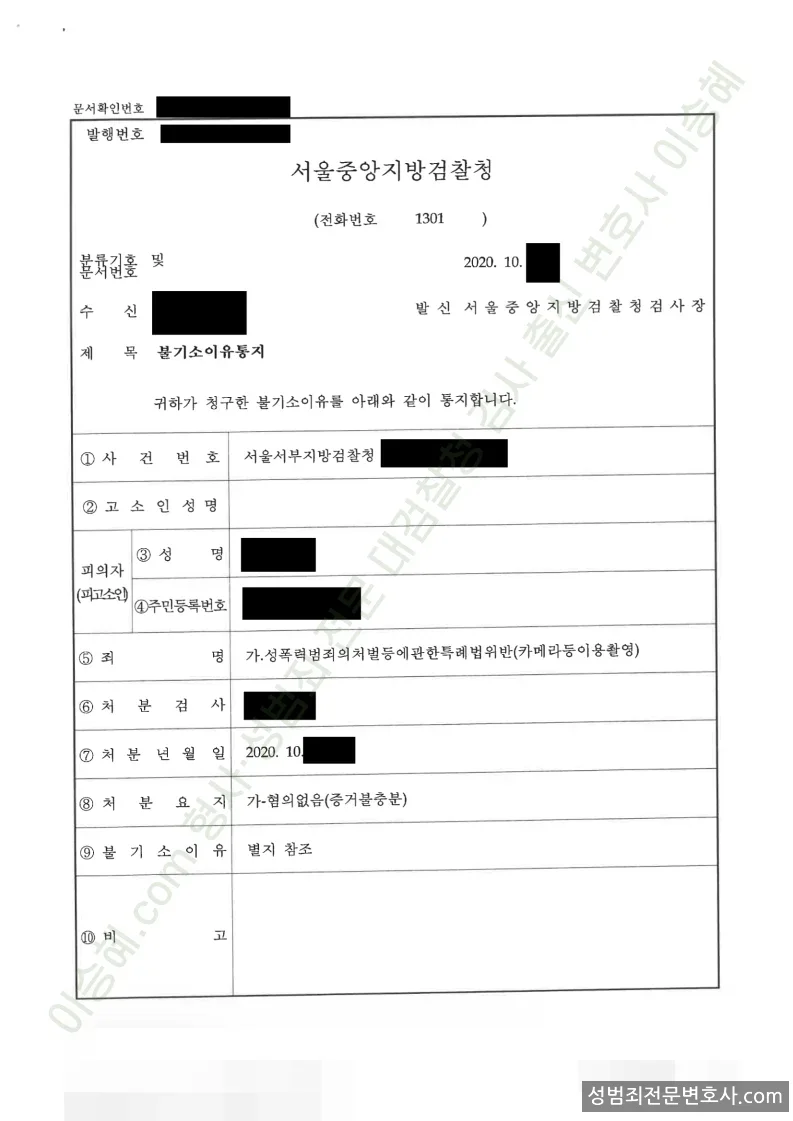 무혐의(불기소) 처분문서
