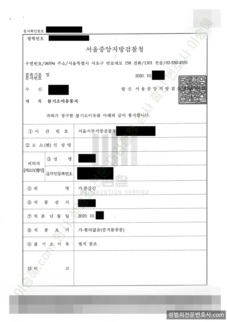무혐의(불기소) 처분문서