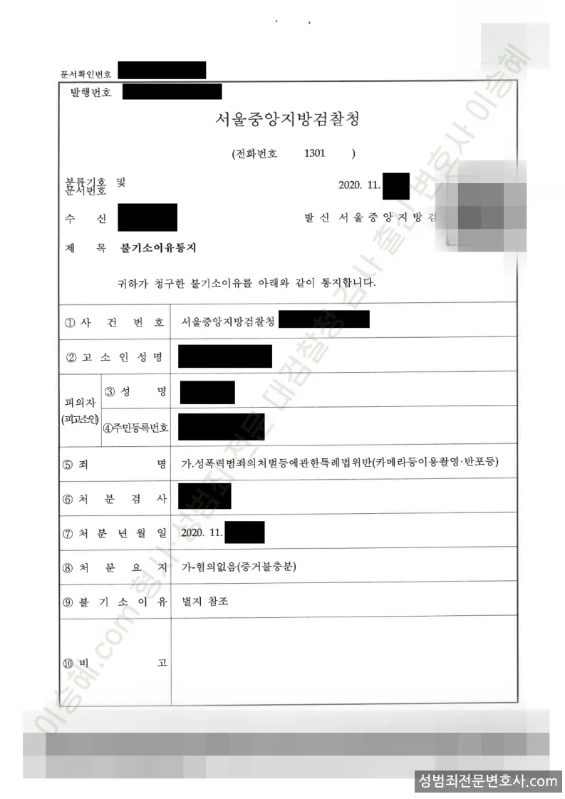 무혐의(불기소) 처분문서