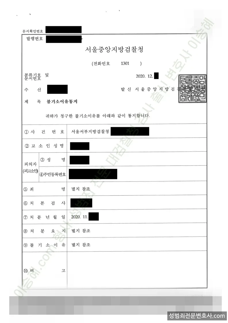 무혐의(불기소) 처분문서