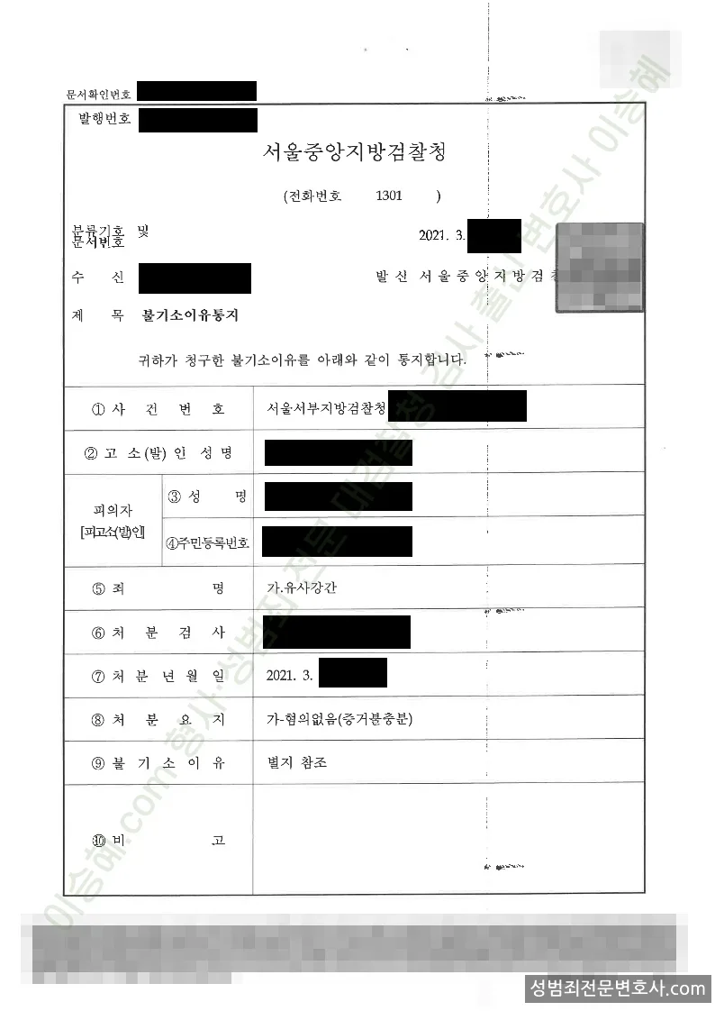 무혐의(불기소) 처분문서