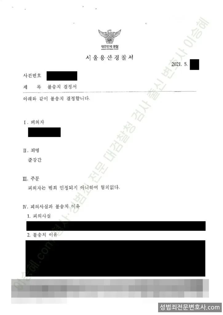 무혐의(불송치) 처분문서