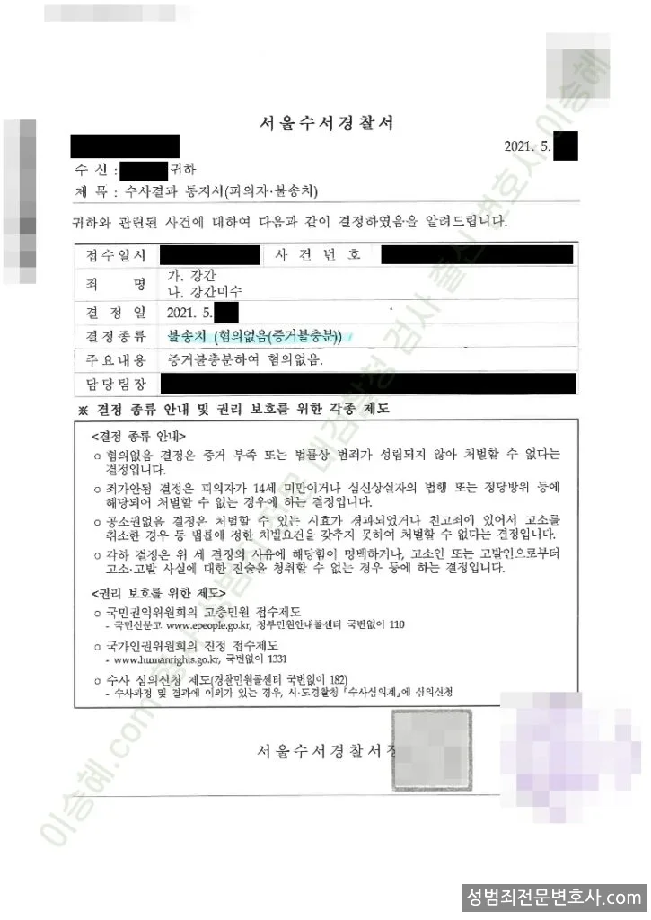 무혐의(불송치) 처분문서