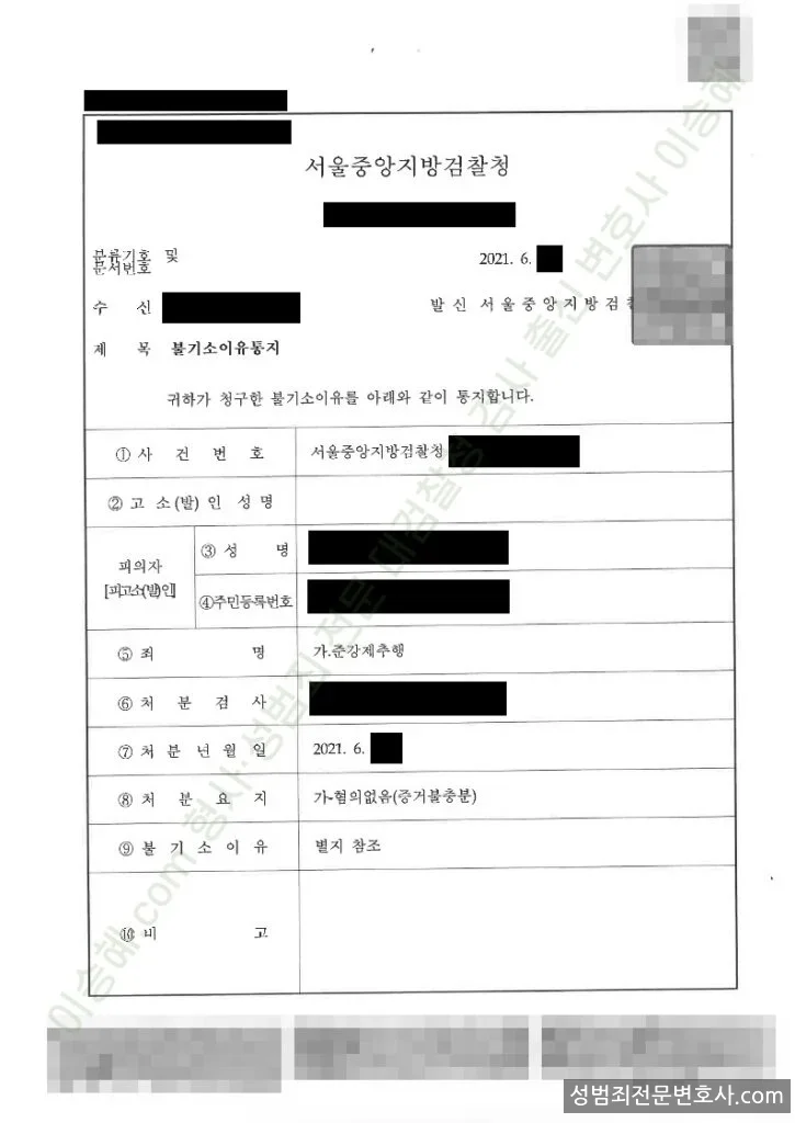 무혐의(불기소) 처분문서
