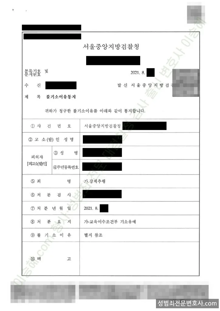 기소유예(불기소) 처분문서