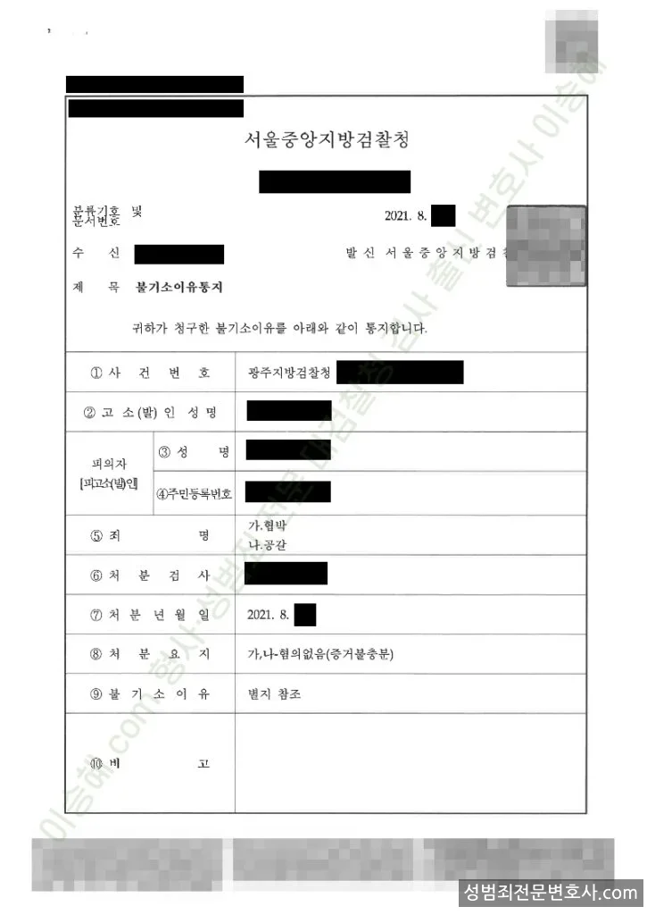 무혐의(불기소) 처분문서