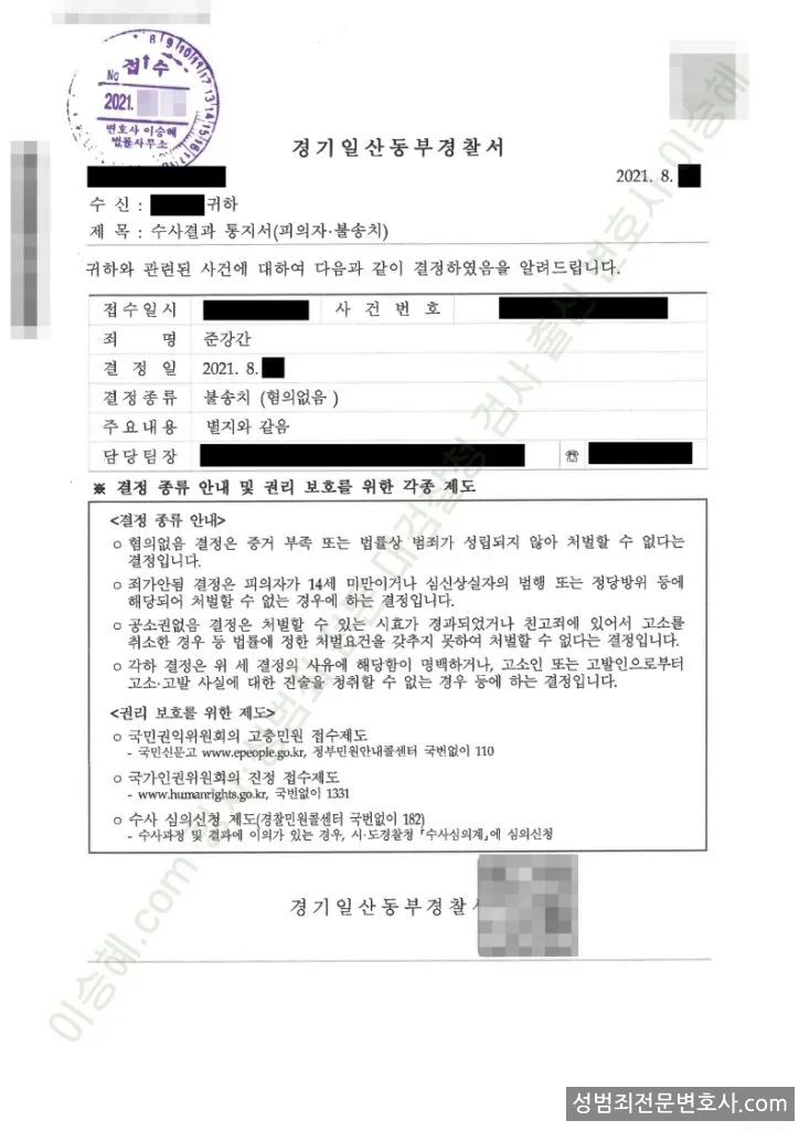 무혐의(불송치) 처분문서