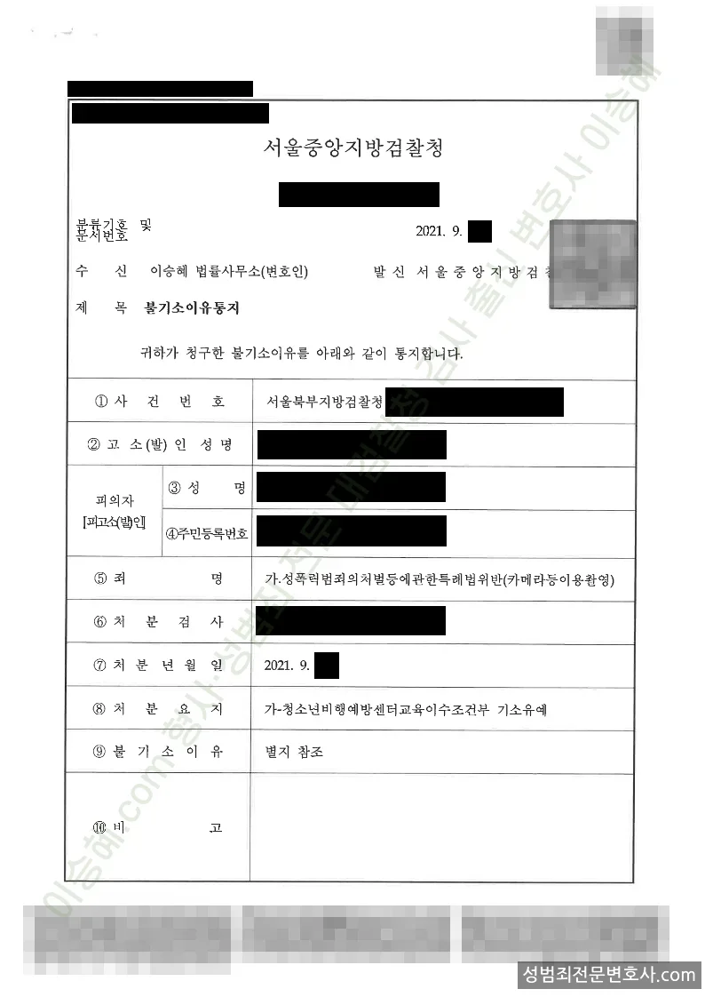 기소유예(불기소) 처분문서