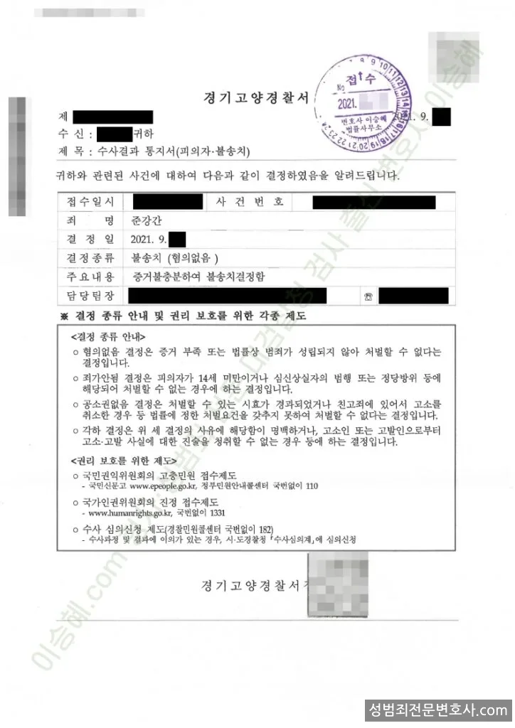 무혐의(불송치) 처분문서