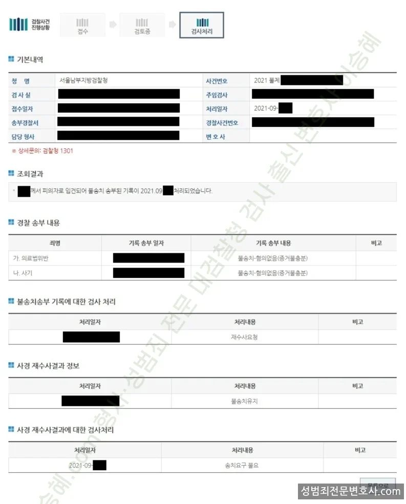 무혐의(불송치) 처분문서