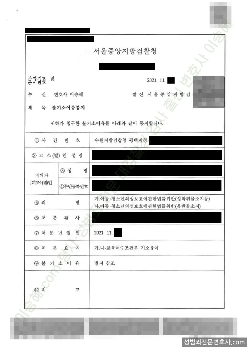 기소유예(불기소) 처분문서