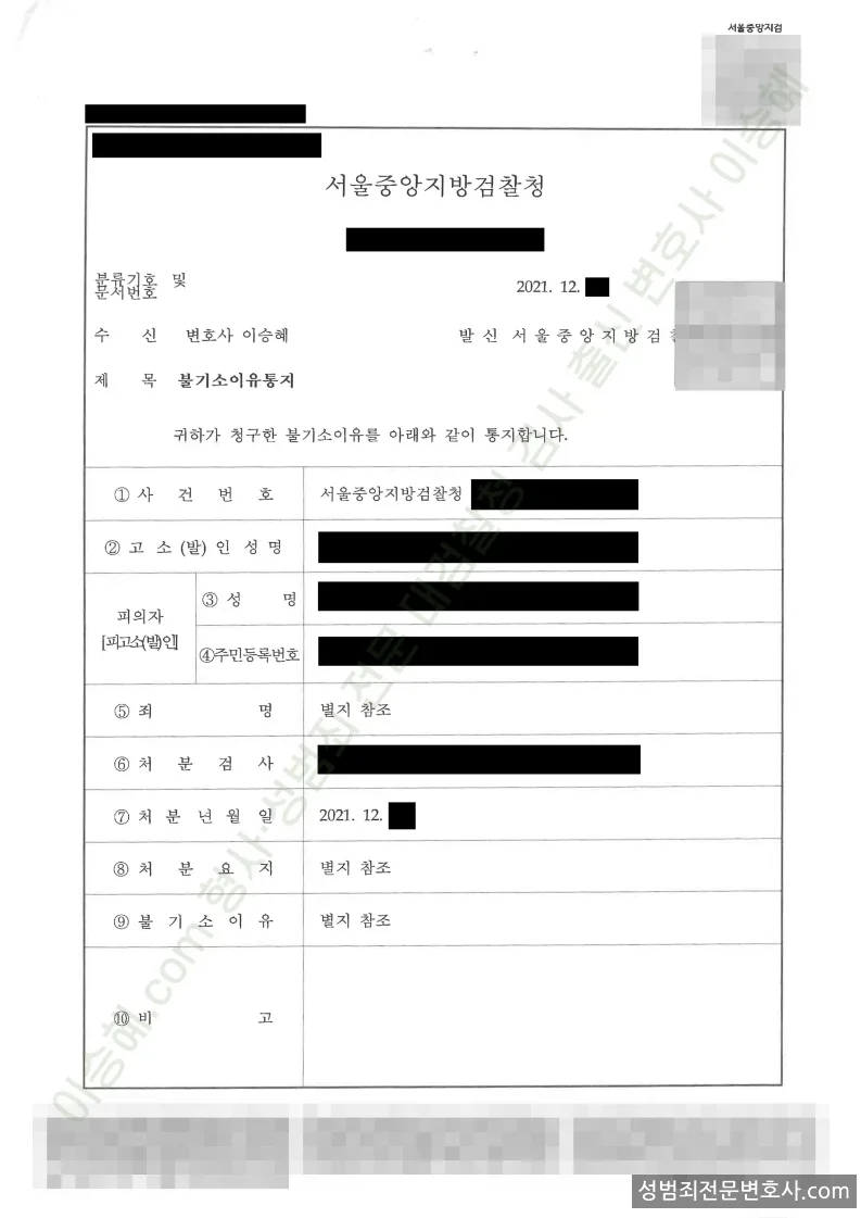 무혐의(불기소) 기소유예(불기소) 처분문서