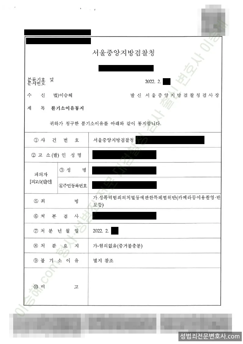 무혐의(불기소) 처분문서