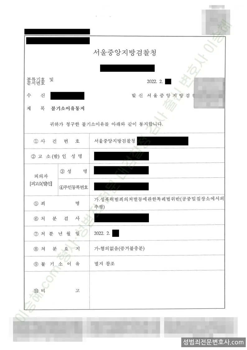 무혐의(불기소) 처분문서