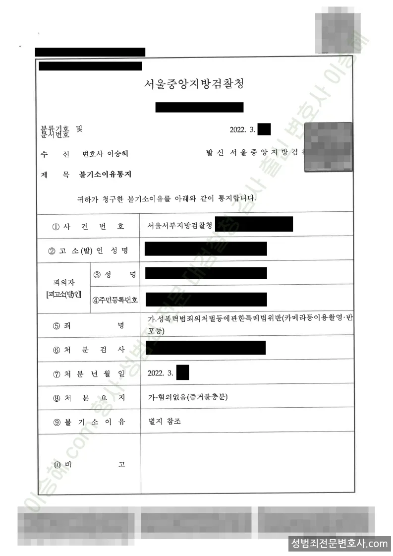 무혐의(불기소) 처분문서