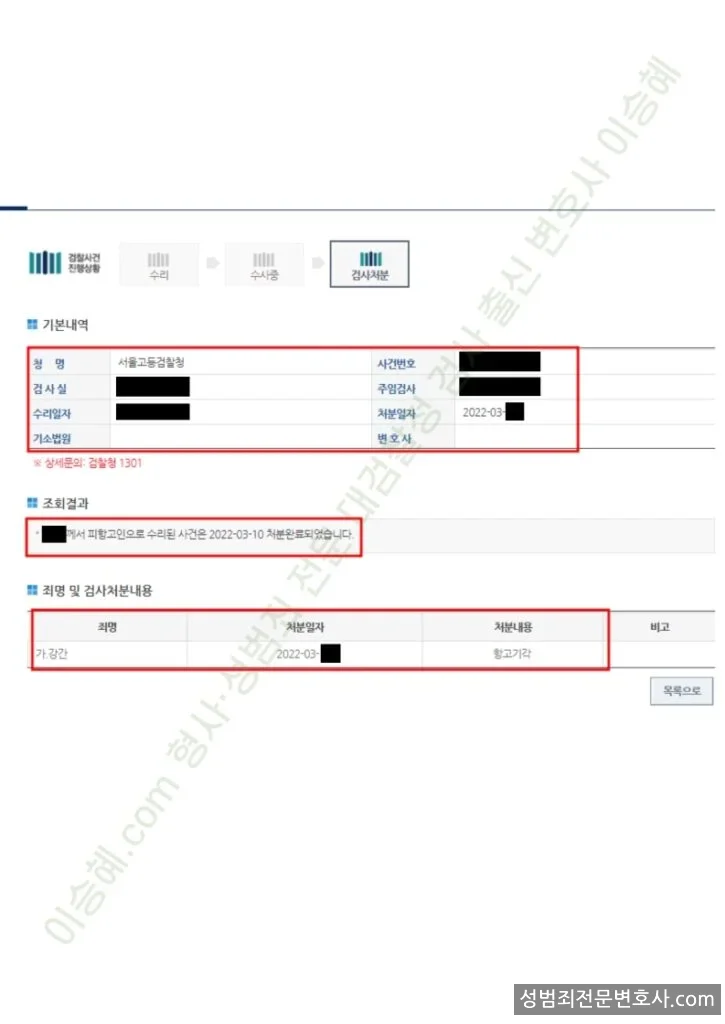 무혐의(항고기각) 처분문서