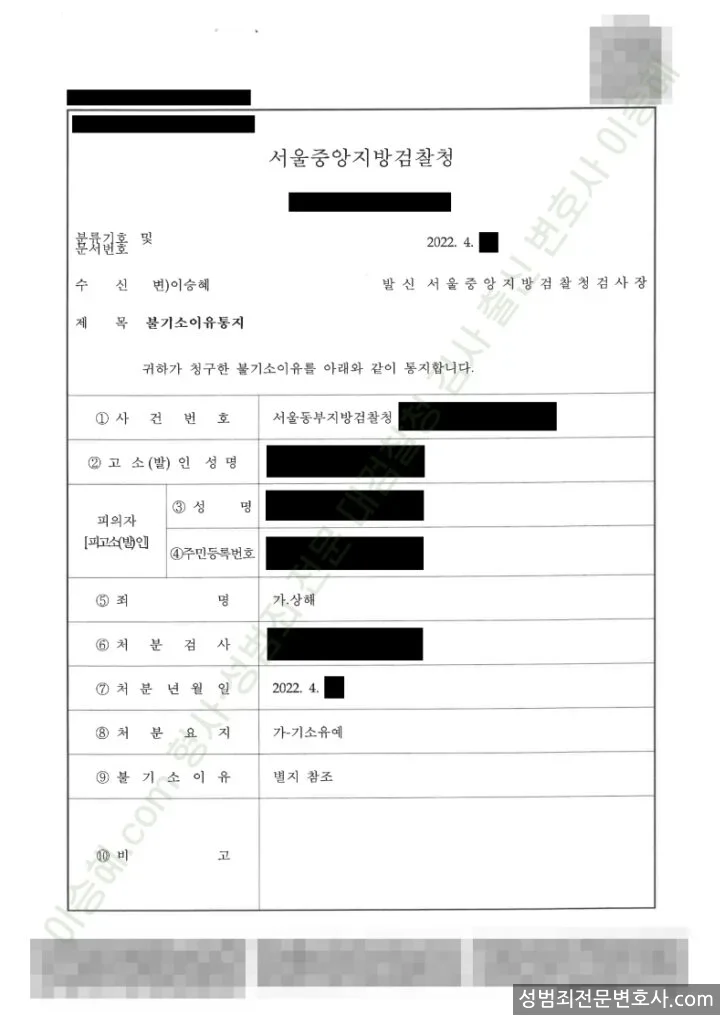 기소유예(불기소) 처분문서