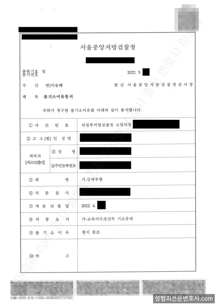 기소유예(불기소) 처분문서