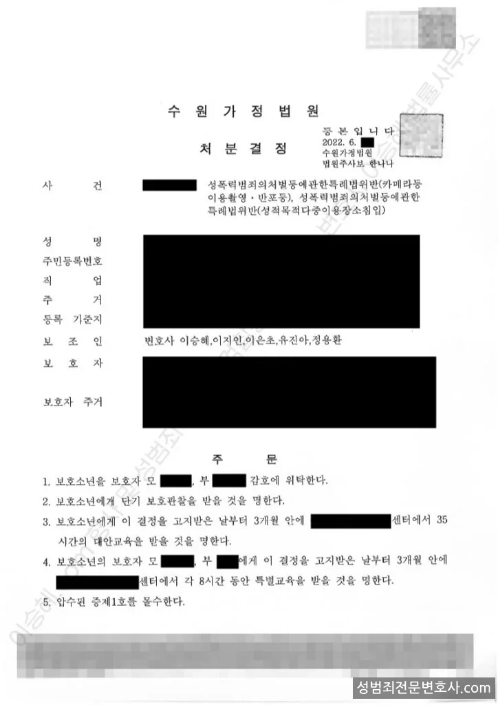 선처(1,2,4호) 처분문서