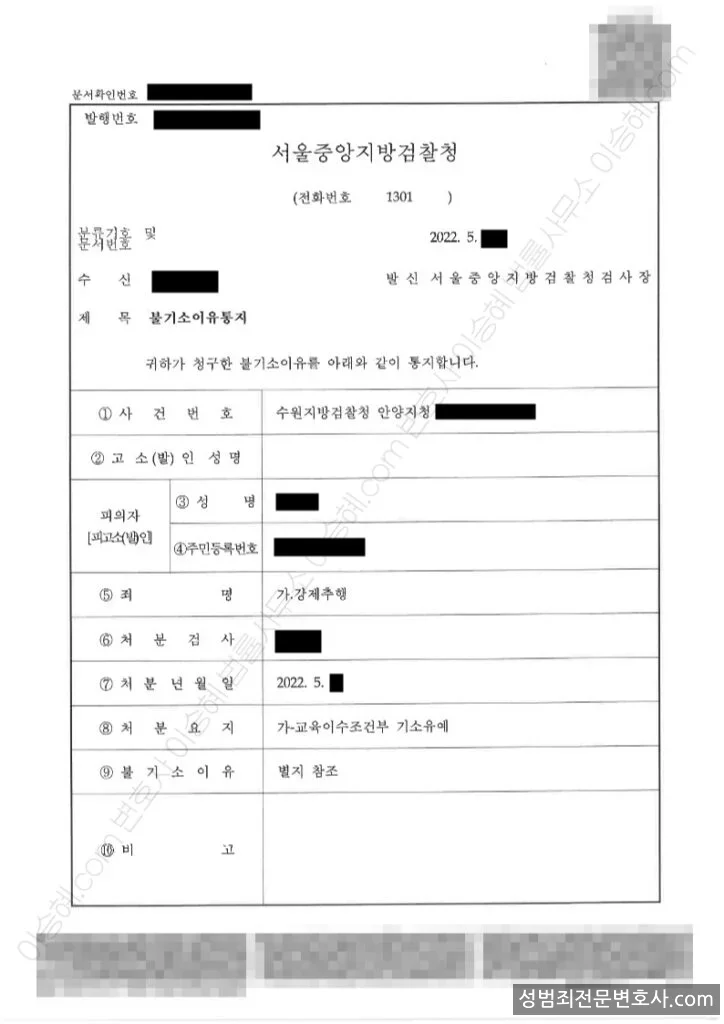 기소유예(불기소) 처분문서