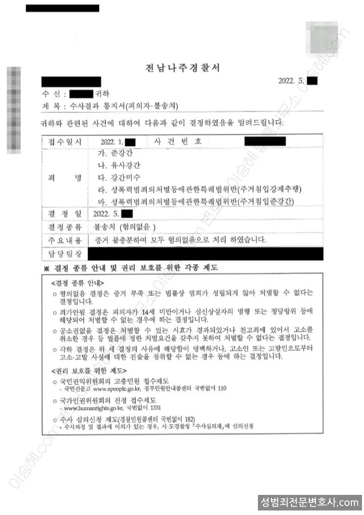 무혐의(불송치) 처분문서