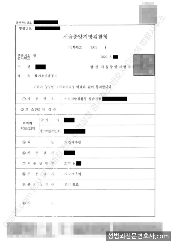 기소유예(불기소) 처분문서