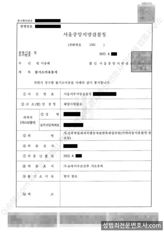 기소유예(불기소) 처분문서