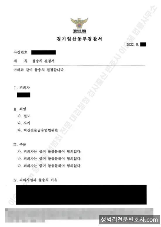 무혐의(불송치) 처분문서