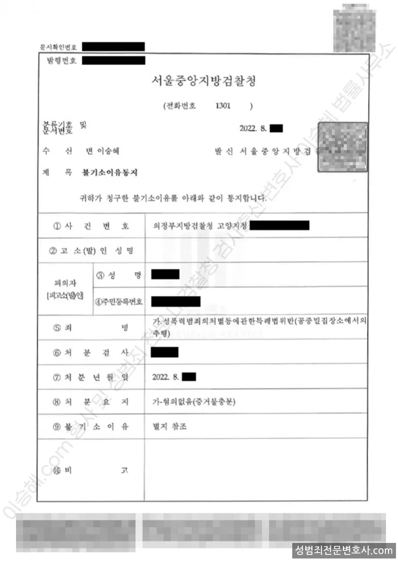 무혐의(불기소) 처분문서