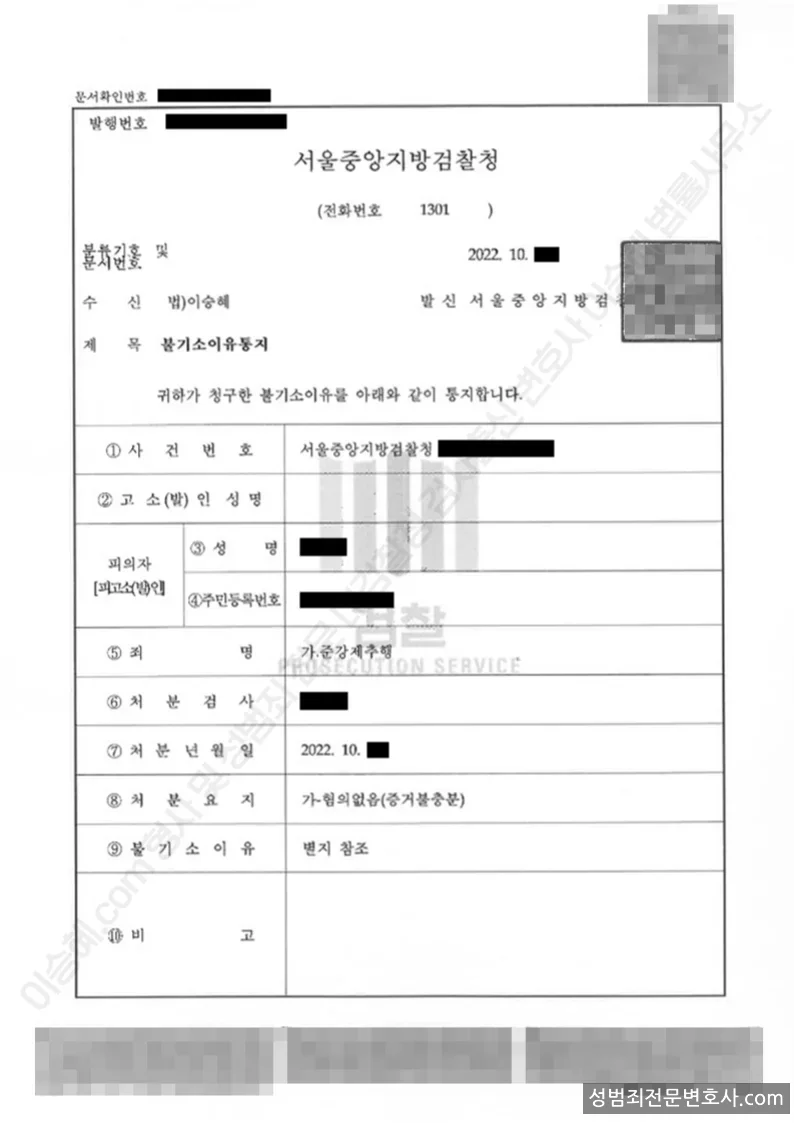 무혐의(불기소) 처분문서