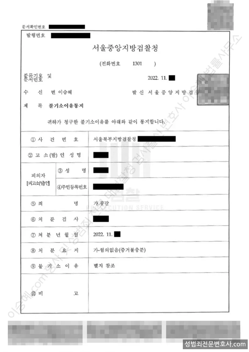 무혐의(불기소) 처분문서