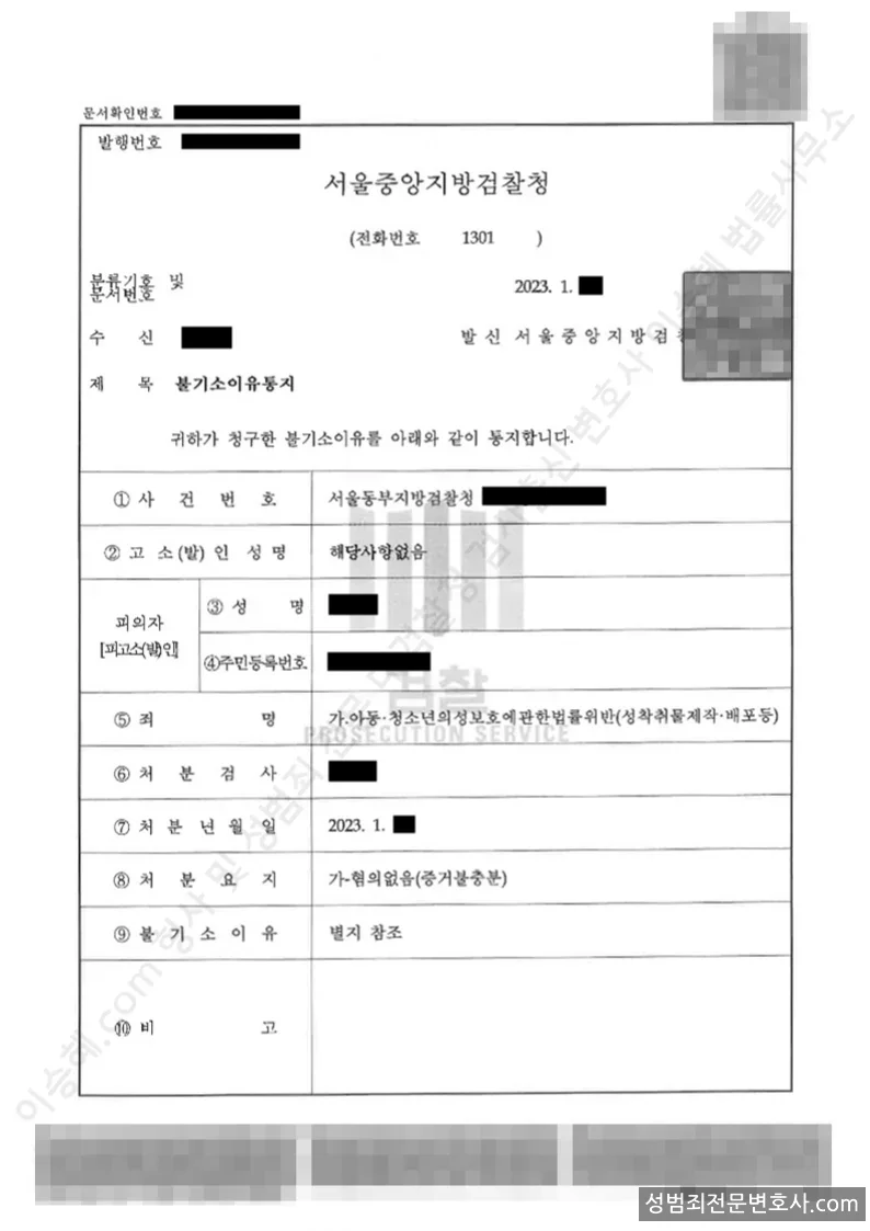 무혐의(불기소) 처분문서
